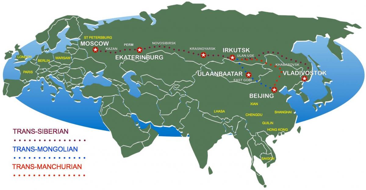 Sa Beijing sa Moscow tren ruta sa mapa
